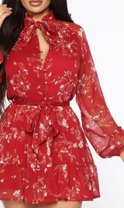 Fashion Nova Red Long Sleeve Dress